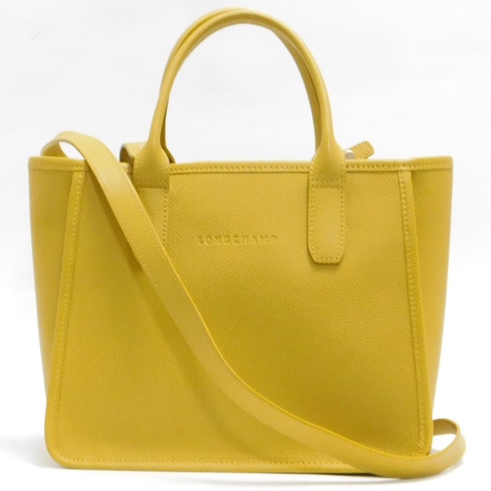 Longchamp Le Foulonne Medium Yellow Leather Satchel Crossbody Tote Bag NEW
